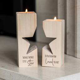 Wood Candle Holder Star Set - Twinkle Little Do You Know How Loved Are New Baby Gift Personalised Tea Light Lc862 - thumbnail 2