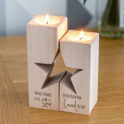 Wood Candle Holder Star Set - Twinkle Little Do You Know How Loved Are New Baby Gift Personalised Tea Light Lc862