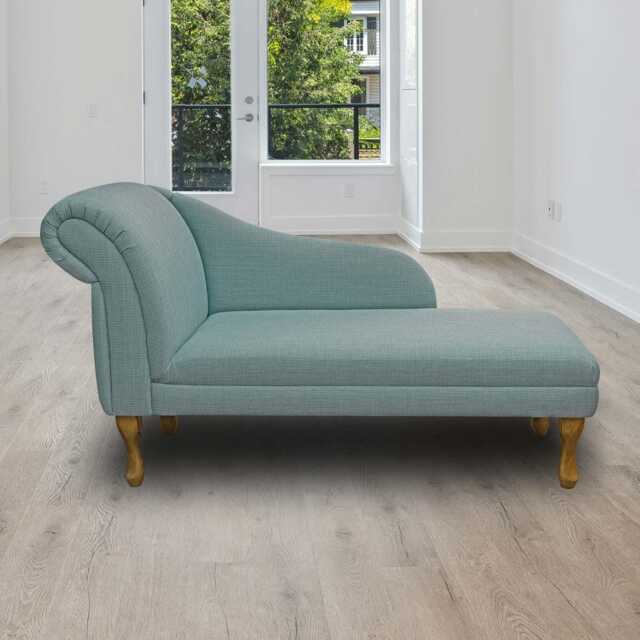 Sky Blue Linen Chaise Longue - Indoor Sofa Lounger Handmade in Britain - image 1