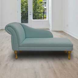 Sky Blue Linen Chaise Longue - Indoor Sofa Lounger Handmade in Britain - thumbnail 1