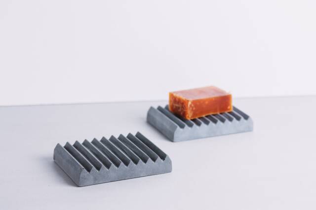 Vertical Ribbed Concrete Soap Dish, Modern Minimalist Tray, Geometric Bathroom Decor, Industrial Grey Holder, Architectural Design - image 1