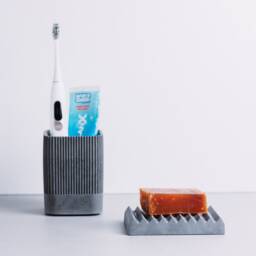 Vertical Ribbed Concrete Soap Dish, Modern Minimalist Tray, Geometric Bathroom Decor, Industrial Grey Holder, Architectural Design - thumbnail 2