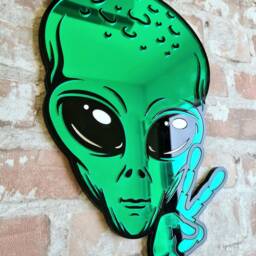Alien Mirror Wall Art Peace Sign Decor Unique Home Ufo Funky Quirky Interior Design Sci-Fi Space Extraterrestrial - thumbnail 2