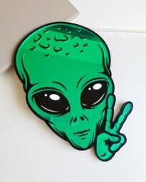 Alien Mirror Wall Art Peace Sign Decor Unique Home Ufo Funky Quirky Interior Design Sci-Fi Space Extraterrestrial - thumbnail 1