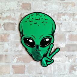 Alien Mirror Wall Art Peace Sign Decor Unique Home Ufo Funky Quirky Interior Design Sci-Fi Space Extraterrestrial - thumbnail 3