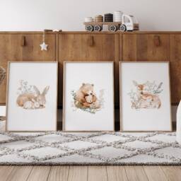 Woodland Nursery Prints Baby Room Decor, Wall Art Gift, Animal Kids Forest - thumbnail 3