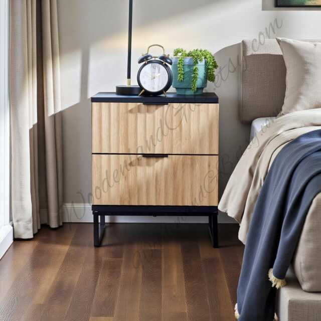 Modern Black Bedside Table With 2 Drawers, Wooden Nightstand For Bedroom - image 1