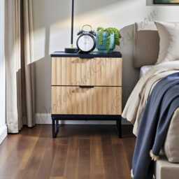 Modern Black Bedside Table With 2 Drawers, Wooden Nightstand For Bedroom - thumbnail 1