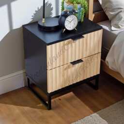 Modern Black Bedside Table With 2 Drawers, Wooden Nightstand For Bedroom - thumbnail 2