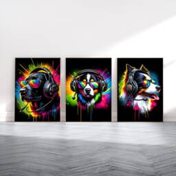 Dog Gaming Print Set - 3 Vibrant Gamer Posters - Boys Bedroom Decor Gift Artwork Girls Room Kids Video Game Wall Art - thumbnail 1