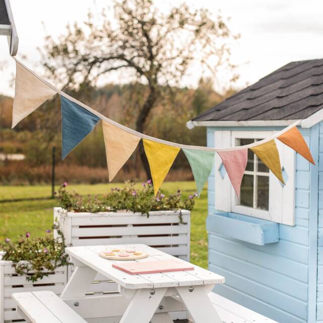 Linen Bunting Banner - Gender Neutral Nursery Wall Hanging Kids Room Decor Baby Shower Garland Christening Party Decoration - image 1