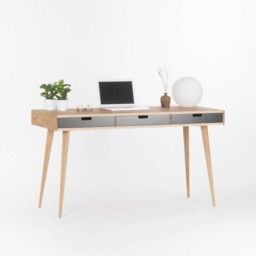 Heim - Computer Desk, Wood Desk With Black Drawers, Bureau, Mid Century Modern - thumbnail 2