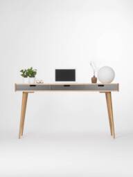 Heim - Computer Desk, Wood Desk With Black Drawers, Bureau, Mid Century Modern - thumbnail 1
