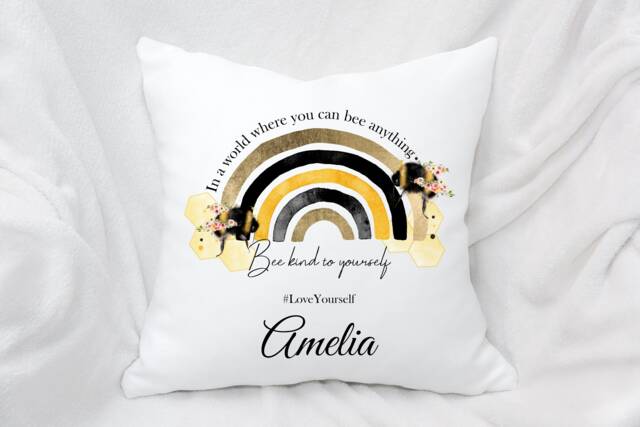 Personalised Cushion Beautiful Bee Kind Positivity & Well Being , Ideal Gift - image 1