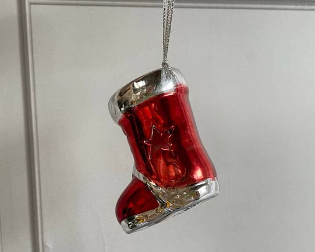 Pair Of Mini Hanging Santa Boots With Light Up Colour Changing Led. 8cm Ceramic Red For Festive Displays Or Christmas Tree Decorations - image 1