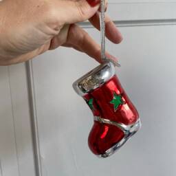 Pair Of Mini Hanging Santa Boots With Light Up Colour Changing Led. 8cm Ceramic Red For Festive Displays Or Christmas Tree Decorations - thumbnail 3
