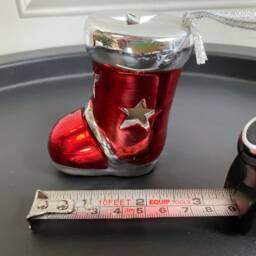 Pair Of Mini Hanging Santa Boots With Light Up Colour Changing Led. 8cm Ceramic Red For Festive Displays Or Christmas Tree Decorations - thumbnail 2
