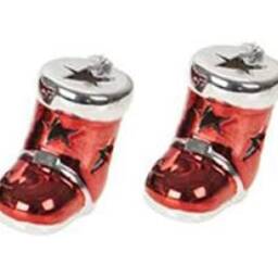 Pair Of Mini Hanging Santa Boots With Light Up Colour Changing Led. 8cm Ceramic Red For Festive Displays Or Christmas Tree Decorations - thumbnail 4
