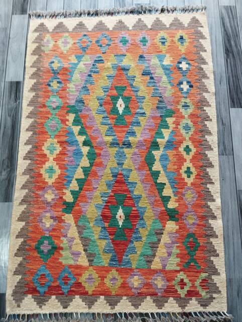 Handmade Rug, Classic Artisan Afghan Turkish Navajo Geometric Wool Kilim Rug 155x101 cm - image 1