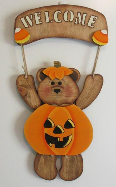 Welcome Bear, Pumpkin Suit, Door Hanger, Wall Decor, Teacher Gift, House Warming Gift - image 1