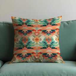 Colorful Southwestern Cushion Cover, Aztec Tribal Pattern Pillow Case in Teal & Coral, Boho Western Throw Rustic Desert Decor - thumbnail 3