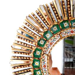 Peruvian Green Sunburst Mirror 60 cm Handmade Wall Decor - Carved Wood Round Statement For Living Room Bathroom Entryway - thumbnail 2
