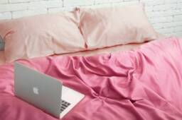 Cotton Sateen Bedding Set Of 5 Pieces in Peach & Pink. Flat Sheet, Fitted Duvet Cover, 2 Pillowcases. Twin Full Queen Au Eu