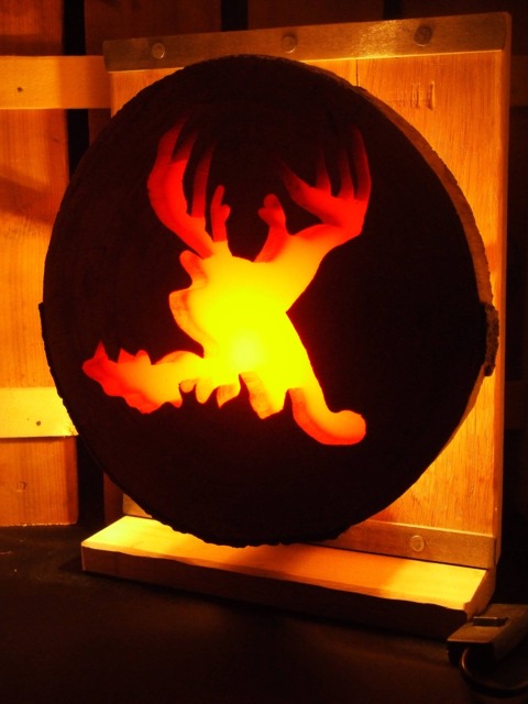 Deer Hunting Theme Lamp From Recycled Oak, Birch & Raw Steel. Deer, Rural, Cottage Style, Interchangeable - E14 - image 1