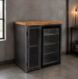 Industrial Drinks Cabinet/Home Bar Unit - Bespoke Rustic Metal & Wood Furniture With Drinks Fridge