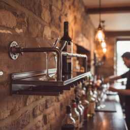 Industrial Wine Rack Wall Mounted Bar Drinks Cabinet Industrial Metal Shelf Vintage Kitchen Shelf's , Bathroom Steel - thumbnail 2