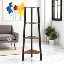 Vintage Industrial Corner Shelf Unit, 4-Tier Or 5-Tier Rustic Brown Ladder Rack, Bookcase, Small Space Storage Organizer - thumbnail 2
