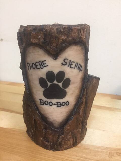 Oak Tree Pet Memorial Soy Candle Carved Heart Names & Dates Everlasting Love Strong Memories Dog Cat Passing - image 1