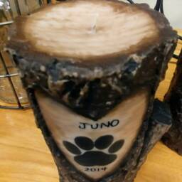 Oak Tree Pet Memorial Soy Candle Carved Heart Names & Dates Everlasting Love Strong Memories Dog Cat Passing - thumbnail 3