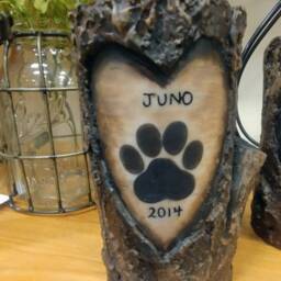 Oak Tree Pet Memorial Soy Candle Carved Heart Names & Dates Everlasting Love Strong Memories Dog Cat Passing - thumbnail 2
