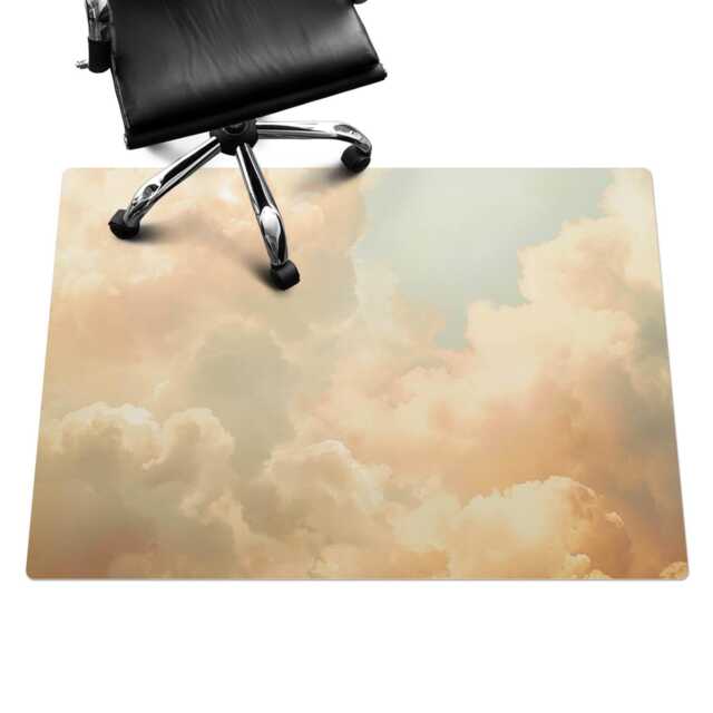 Pastel Clouds Computer Chair Mat, Beige Office Landscape Vinyl Floor Protector, Protector - image 1
