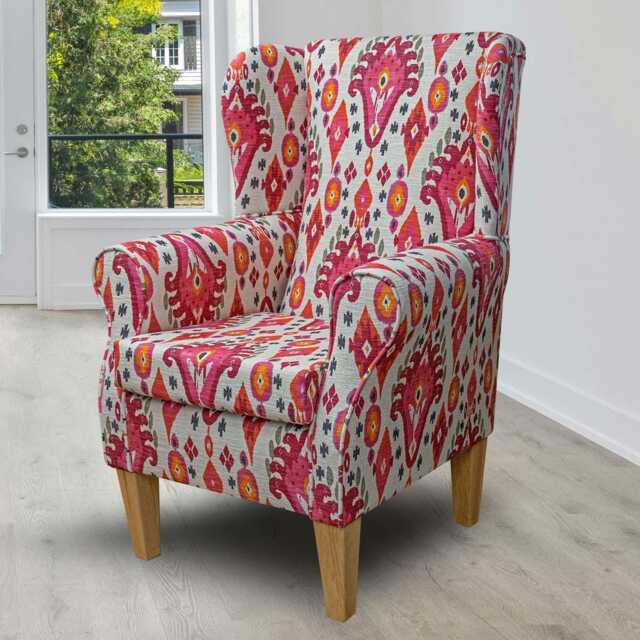 Boho Begonia Handmade Wingback Armchair - Pink Upholstered Fireside Chair Made To Order in Britain - image 1