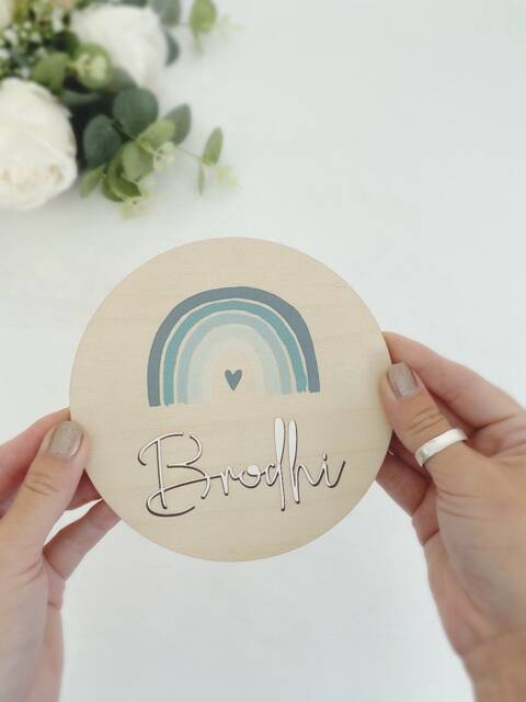 Personalised Wooden Rainbow Birth Announcement Plaque Nursery Decor - image 1