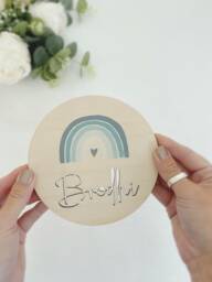Personalised Wooden Rainbow Birth Announcement Plaque Nursery Decor - thumbnail 1