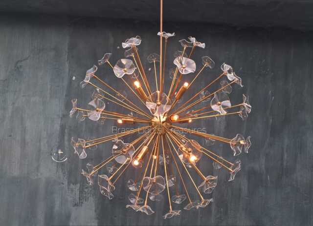 Handmade Brass Urchin Sputnik Chandelier Mid Century Modern Italian Light - image 1