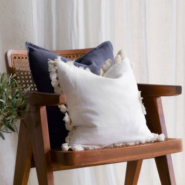 Linen Throw Pillow Cover With Tassels, Pompoms Or Brush Fringe, Tassel Pillow, Fringe Cushion Covers, Pom Pom - image 1