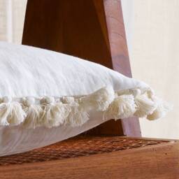 Linen Throw Pillow Cover With Tassels, Pompoms Or Brush Fringe, Tassel Pillow, Fringe Cushion Covers, Pom Pom - thumbnail 3