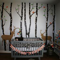 Birch Tree Wall Decal Forest With Snow Birds & Deer Vinyl Sticker Removable - 9 Trees 6 Feet Tall 1161 - thumbnail 2
