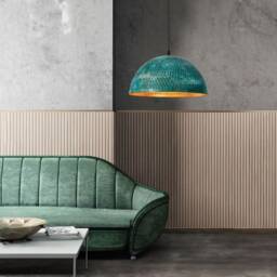 Green Patina Dome Island Lighting Fixture, Industrial Copper Kitchen Hanging Lamp, Farmhouse Lights Above - thumbnail 4