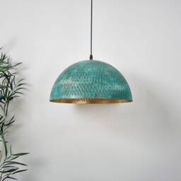 Green Patina Dome Island Lighting Fixture, Industrial Copper Kitchen Hanging Lamp, Farmhouse Lights Above - thumbnail 2