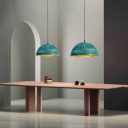 Green Patina Dome Island Lighting Fixture, Industrial Copper Kitchen Hanging Lamp, Farmhouse Lights Above - thumbnail 3