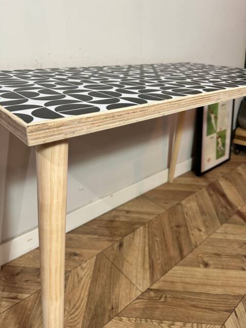 For??t Vinyl Topped Pattern Ply Table Colourful Bright Funky Chic Angled Wood Leg Desk Handcrafted With Solid Plywood - image 1