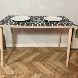 For??t Vinyl Topped Pattern Ply Table Colourful Bright Funky Chic Angled Wood Leg Desk Handcrafted With Solid Plywood - thumbnail 3