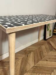 For??t Vinyl Topped Pattern Ply Table Colourful Bright Funky Chic Angled Wood Leg Desk Handcrafted With Solid Plywood - thumbnail 1