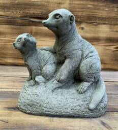 Stone Garden Mother & Baby Meerkat Family Statue Ornament - thumbnail 1