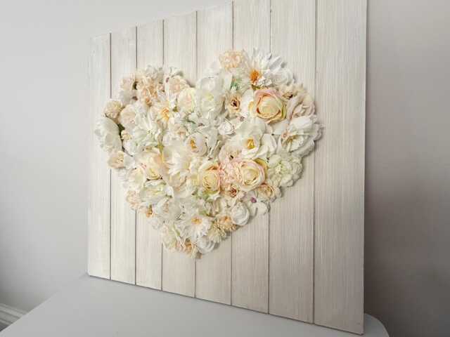 Rustic Heart Flower Shabby Chic Wooden Foam Rose Large Plaque Brown Cream White Art Home Decor 3D 45cm X - image 1